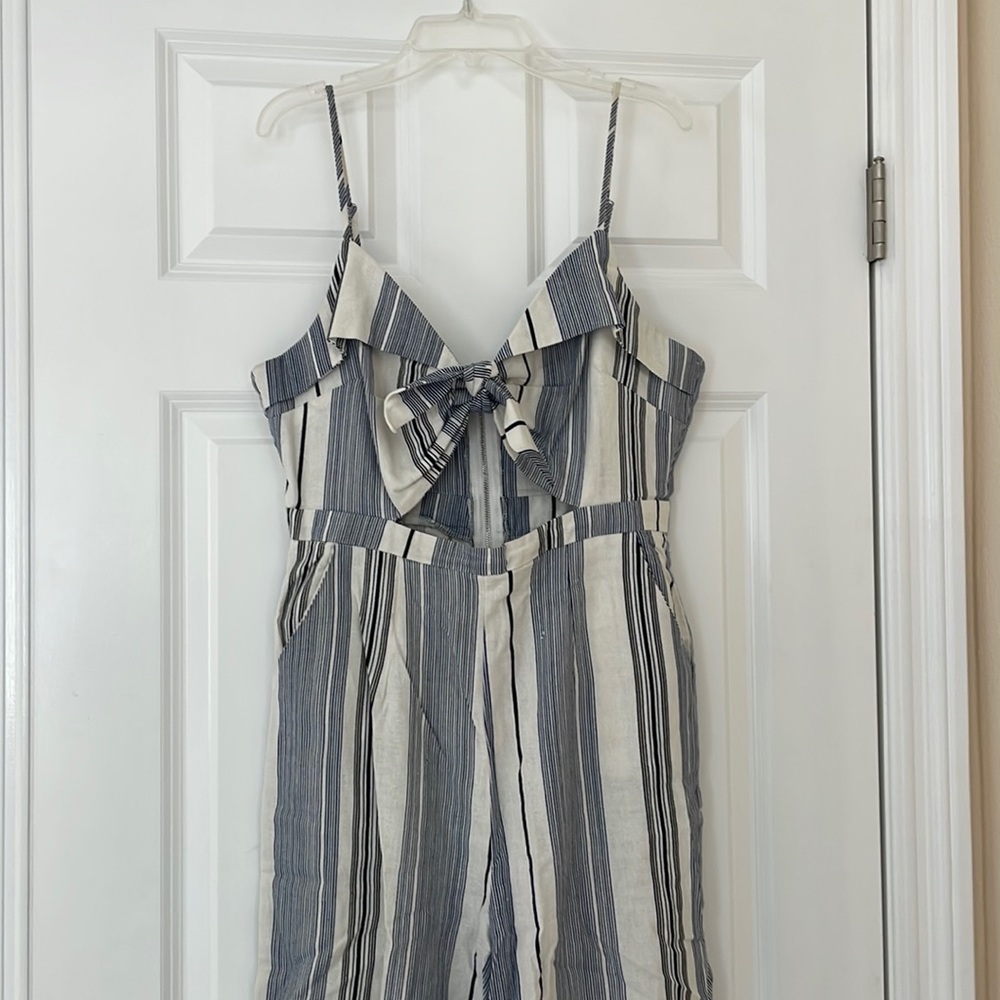 Blue and white stripe jumpsuit